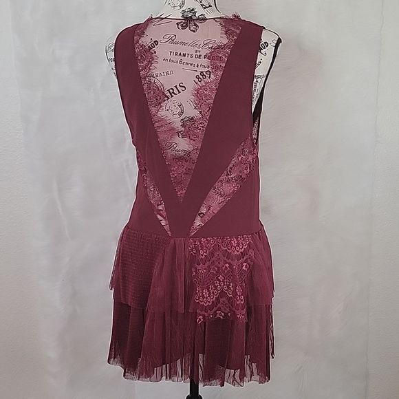 FREE PEOPLE DOVE LACE PANEL CROCHET  DRESS RICH BERRY - Picture 6 of 17